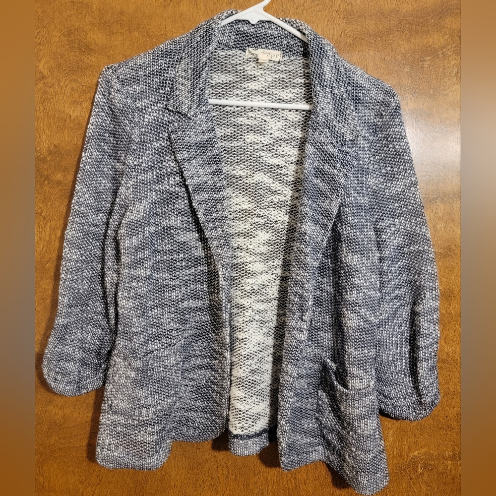 Navy/White Knit‎ dress cardigan/jacket Blazee One Button Office Pockets XL